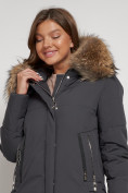 Оптом Пальто утепленное с капюшоном зимнее женское темно-серого цвета 133125TC, фото 11