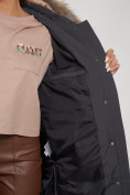 Оптом Пальто утепленное с капюшоном зимнее женское темно-серого цвета 133125TC, фото 16
