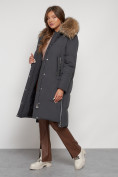 Оптом Пальто утепленное с капюшоном зимнее женское темно-серого цвета 133125TC, фото 7