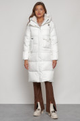 Оптом Пальто утепленное с капюшоном зимнее женское белого цвета 133127Bl, фото 10