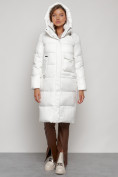 Оптом Пальто утепленное с капюшоном зимнее женское белого цвета 133127Bl в Кемерово, фото 5