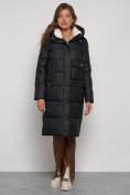 Оптом Пальто утепленное с капюшоном зимнее женское черного цвета 133127Ch в Екатеринбурге