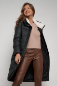 Оптом Пальто утепленное с капюшоном зимнее женское черного цвета 133127Ch в Екатеринбурге, фото 22
