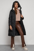 Оптом Пальто утепленное с капюшоном зимнее женское черного цвета 133127Ch в Екатеринбурге, фото 24