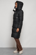 Оптом Пальто утепленное с капюшоном зимнее женское черного цвета 133127Ch в Екатеринбурге, фото 6