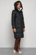 Оптом Пальто утепленное с капюшоном зимнее женское черного цвета 133127Ch в Екатеринбурге, фото 7