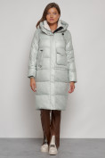Оптом Пальто утепленное с капюшоном зимнее женское светло-зеленого цвета 133127ZS в Астане