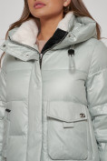 Оптом Пальто утепленное с капюшоном зимнее женское светло-зеленого цвета 133127ZS, фото 13