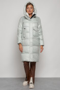 Оптом Пальто утепленное с капюшоном зимнее женское светло-зеленого цвета 133127ZS в Астане, фото 5