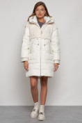 Оптом Куртка зимняя женская модная из кроличьего меха бежевого цвета 133131B в Казани