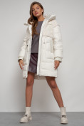 Оптом Куртка зимняя женская модная из кроличьего меха бежевого цвета 133131B в Казани, фото 11