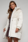 Оптом Куртка зимняя женская модная из кроличьего меха бежевого цвета 133131B в Казани, фото 15