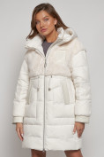 Оптом Куртка зимняя женская модная из кроличьего меха бежевого цвета 133131B в Казани, фото 17