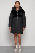 Оптом Куртка зимняя женская модная из кроличьего меха черного цвета 133131Ch в Казани
