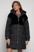 Оптом Куртка зимняя женская модная из кроличьего меха черного цвета 133131Ch в Екатеринбурге, фото 15