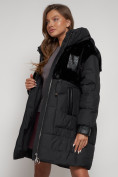 Оптом Куртка зимняя женская модная из кроличьего меха черного цвета 133131Ch в Екатеринбурге, фото 17