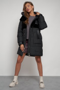 Оптом Куртка зимняя женская модная из кроличьего меха черного цвета 133131Ch в Казани, фото 18