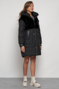 Оптом Куртка зимняя женская модная из кроличьего меха черного цвета 133131Ch в Екатеринбурге, фото 3