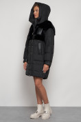 Оптом Куртка зимняя женская модная из кроличьего меха черного цвета 133131Ch в Екатеринбурге, фото 6