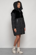 Оптом Куртка зимняя женская модная из кроличьего меха черного цвета 133131Ch в Екатеринбурге, фото 7