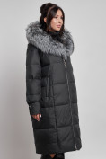 Оптом Пальто утепленное с чернобуркой зимнее женское черного цвета 133156Ch, фото 10