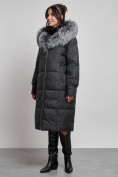 Оптом Пальто утепленное с чернобуркой зимнее женское черного цвета 133156Ch в Казани, фото 17