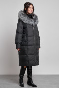 Оптом Пальто утепленное с чернобуркой зимнее женское черного цвета 133156Ch, фото 18