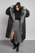 Оптом Пальто утепленное с чернобуркой зимнее женское черного цвета 133156Ch в Казани, фото 2