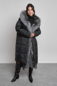 Оптом Пальто утепленное с чернобуркой зимнее женское черного цвета 133156Ch в Ульяновске, фото 4