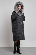 Оптом Пальто утепленное с чернобуркой зимнее женское черного цвета 133156Ch в Томске, фото 6