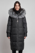 Оптом Пальто утепленное с чернобуркой зимнее женское черного цвета 133156Ch в Астане, фото 8