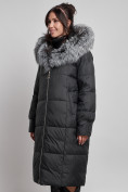 Оптом Пальто утепленное с чернобуркой зимнее женское черного цвета 133156Ch, фото 9