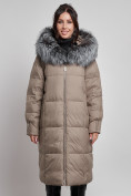 Оптом Пальто утепленное с чернобуркой зимнее женское коричневого цвета 133156K в Омске, фото 12