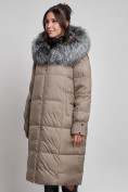 Оптом Пальто утепленное с чернобуркой зимнее женское коричневого цвета 133156K, фото 14