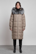 Оптом Пальто утепленное с чернобуркой зимнее женское коричневого цвета 133156K, фото 5