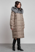 Оптом Пальто утепленное с чернобуркой зимнее женское коричневого цвета 133156K, фото 7
