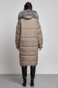 Оптом Пальто утепленное с чернобуркой зимнее женское коричневого цвета 133156K в Тюмени, фото 8