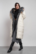 Оптом Пальто утепленное с чернобуркой зимнее женское светло-бежевого цвета 133156SB в Новосибирске