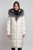 Оптом Пальто утепленное с чернобуркой зимнее женское светло-бежевого цвета 133156SB в  Красноярске, фото 12