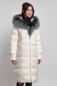 Оптом Пальто утепленное с чернобуркой зимнее женское светло-бежевого цвета 133156SB, фото 14