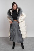 Оптом Пальто утепленное с чернобуркой зимнее женское светло-бежевого цвета 133156SB, фото 2