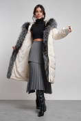 Оптом Пальто утепленное с чернобуркой зимнее женское светло-бежевого цвета 133156SB, фото 4
