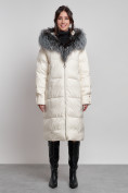 Оптом Пальто утепленное с чернобуркой зимнее женское светло-бежевого цвета 133156SB, фото 6