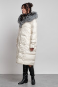 Оптом Пальто утепленное с чернобуркой зимнее женское светло-бежевого цвета 133156SB в Астане, фото 7
