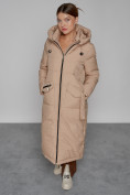 Оптом Пальто утепленное с капюшоном зимнее женское бежевого цвета 133159B в Уфе, фото 10