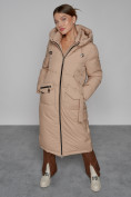 Оптом Пальто утепленное с капюшоном зимнее женское бежевого цвета 133159B в Екатеринбурге, фото 11
