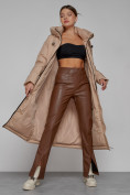 Оптом Пальто утепленное с капюшоном зимнее женское бежевого цвета 133159B, фото 13