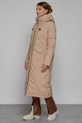 Оптом Пальто утепленное с капюшоном зимнее женское бежевого цвета 133159B, фото 2