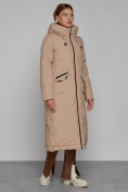 Оптом Пальто утепленное с капюшоном зимнее женское бежевого цвета 133159B, фото 3