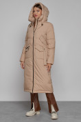 Оптом Пальто утепленное с капюшоном зимнее женское бежевого цвета 133159B, фото 5